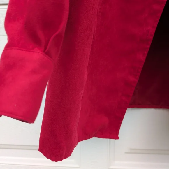 Catherines Red Button Down Long Sleeve Shirt, 1X - Picture 2 of 6